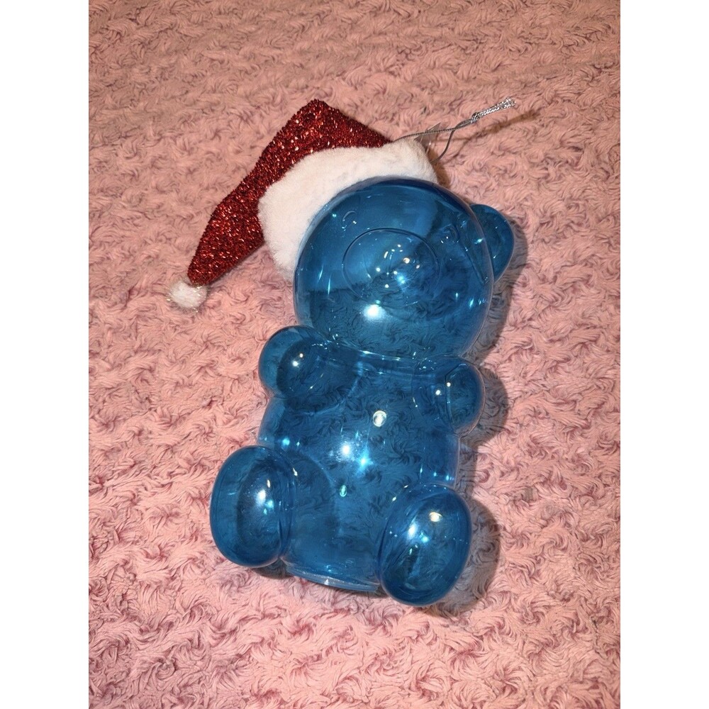 Blue Gummy Bear Container Christmas Hat Clear Holiday Plastic Ornament Hook